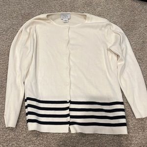 White and black stripe loft button up sweater medium